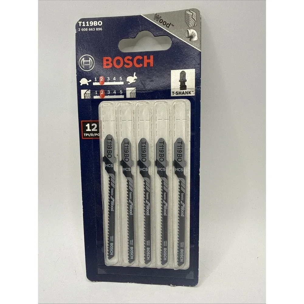 BOSCH 5 PACK T-SHANK JIG SAW BLADES T119BO CUTS WOOD 12 TPI JIGSAW NARROW CUTS